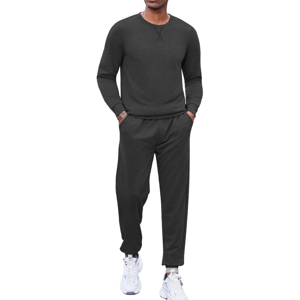 imageCOOFANDY Mens Tracksuit 2 Piece Long Sleeve Pullover Jogging Track Suit Athletic Casual SweatsuitDark Grey