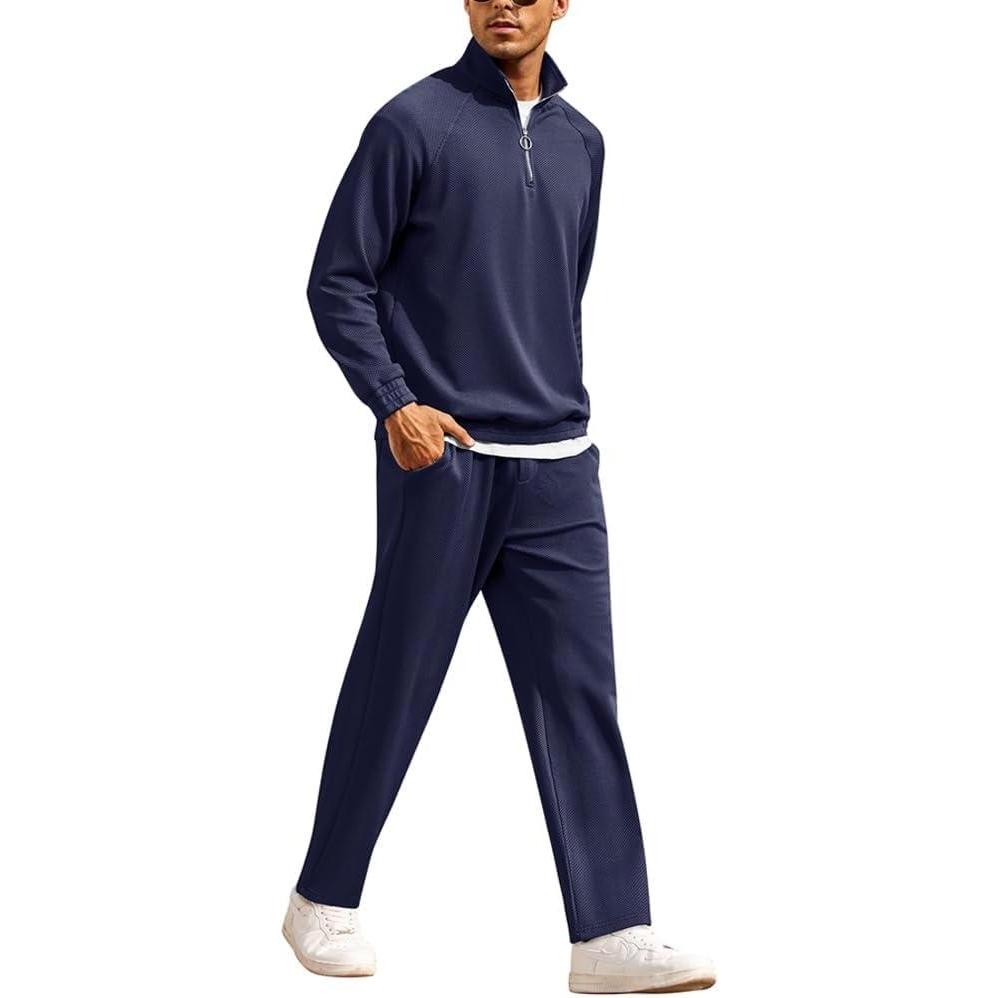 imageCOOFANDY Mens Tracksuit 2 Piece Relaxed Fit Halfzip Sweatsuits Athletic Running Jogging Suit SetsNavy Blue