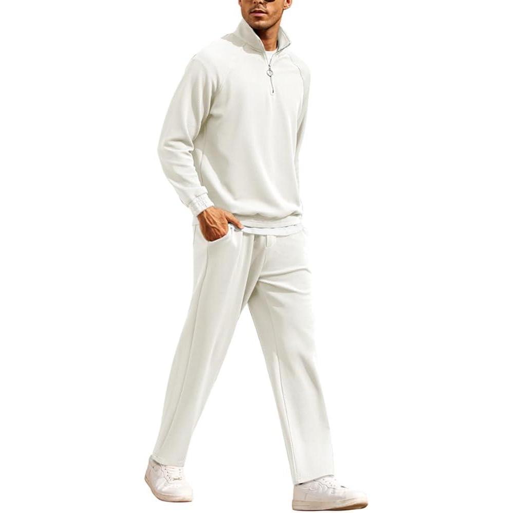 imageCOOFANDY Mens Tracksuit 2 Piece Relaxed Fit Halfzip Sweatsuits Athletic Running Jogging Suit SetsWhite