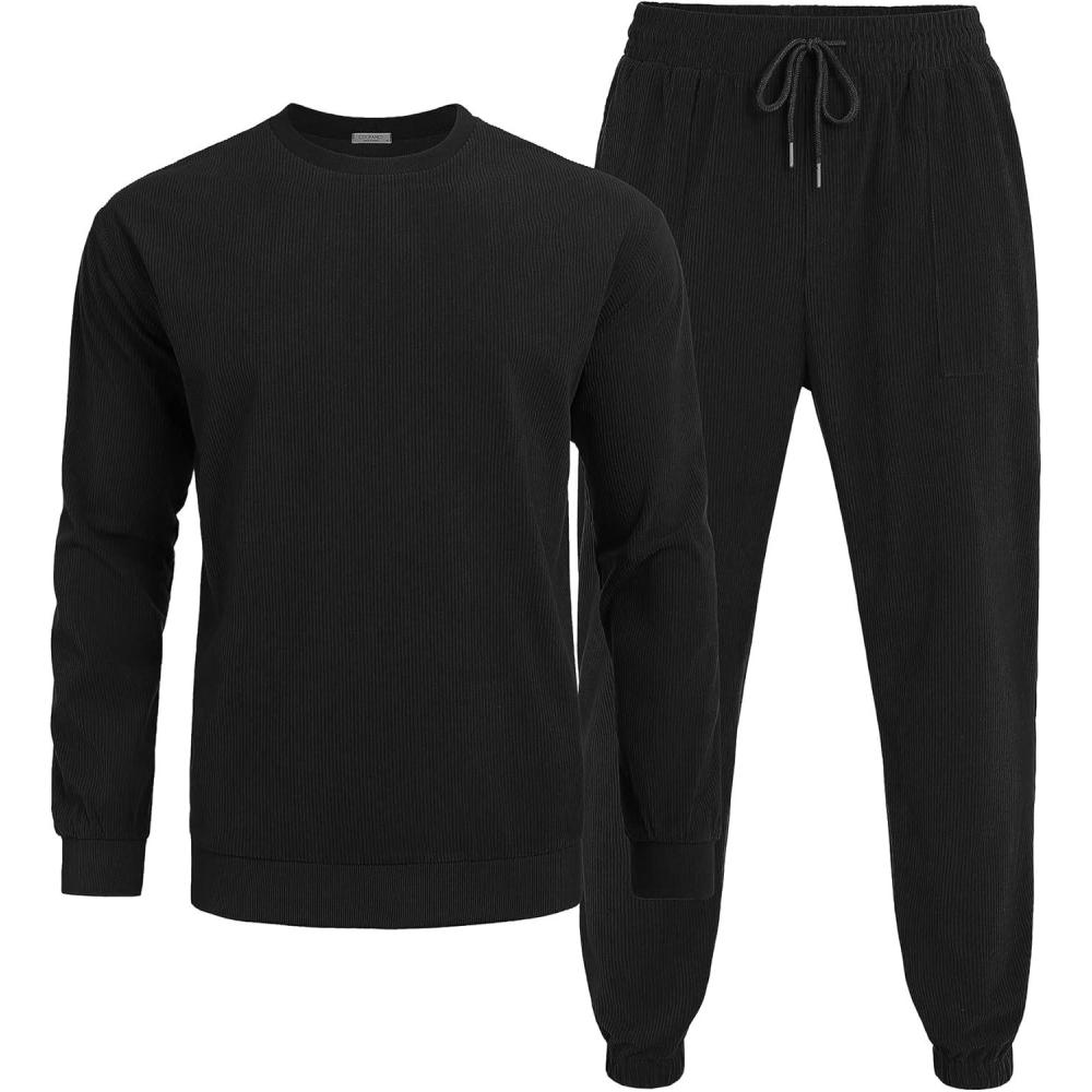 imageCOOFANDY Mens Tracksuit 2 Piece Sweatsuit Set Long Sleeve Pullover Athletic Suit For Sports Casual Fitness JoggingBlack