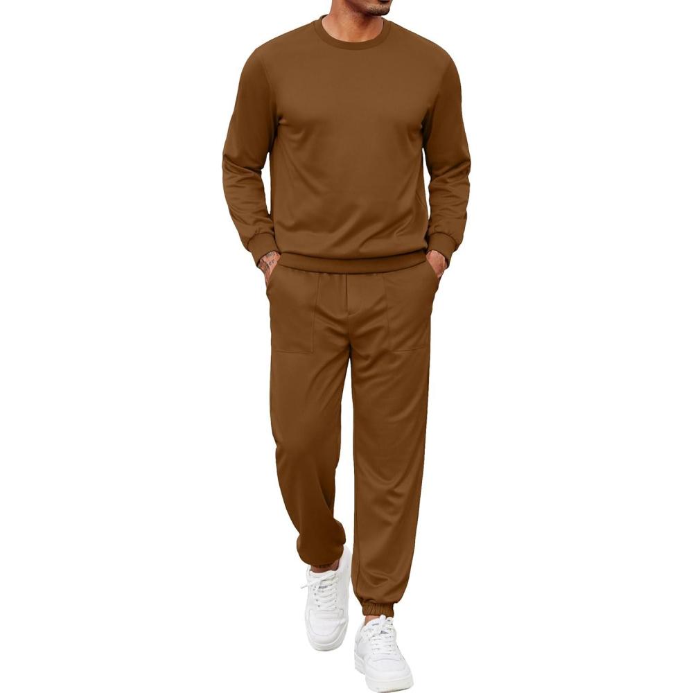 imageCOOFANDY Mens Tracksuit 2 Piece Sweatsuit Set Long Sleeve Pullover Athletic Suit For Sports Casual Fitness JoggingBrown
