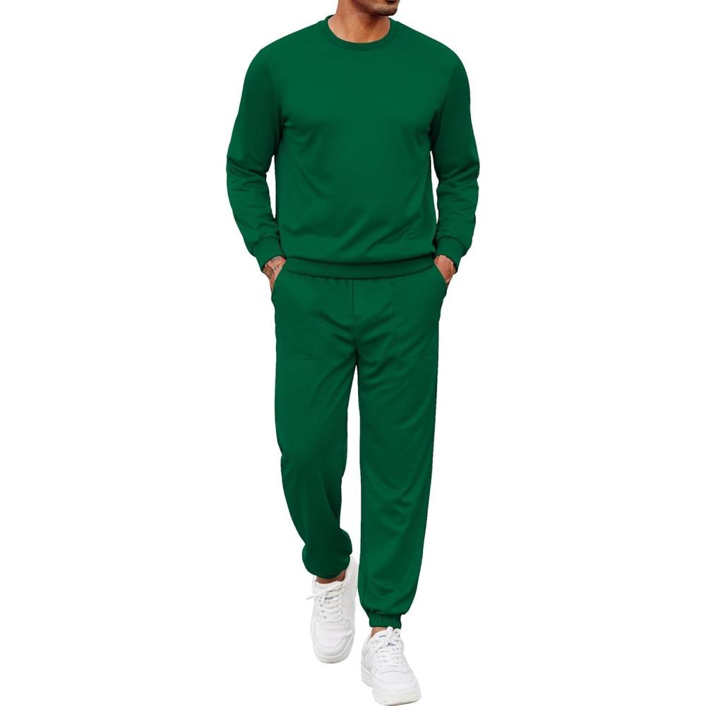 imageCOOFANDY Mens Tracksuit 2 Piece Sweatsuit Set Long Sleeve Pullover Athletic Suit For Sports Casual Fitness JoggingDeep Green