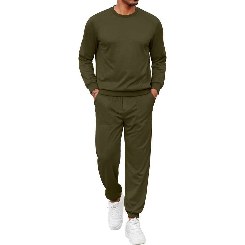 imageCOOFANDY Mens Tracksuit 2 Piece Sweatsuit Set Long Sleeve Pullover Athletic Suit For Sports Casual Fitness JoggingStyle Barmy Green