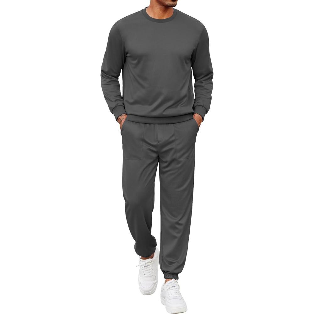 imageCOOFANDY Mens Tracksuit 2 Piece Sweatsuit Set Long Sleeve Pullover Athletic Suit For Sports Casual Fitness JoggingStyle Bdark Grey