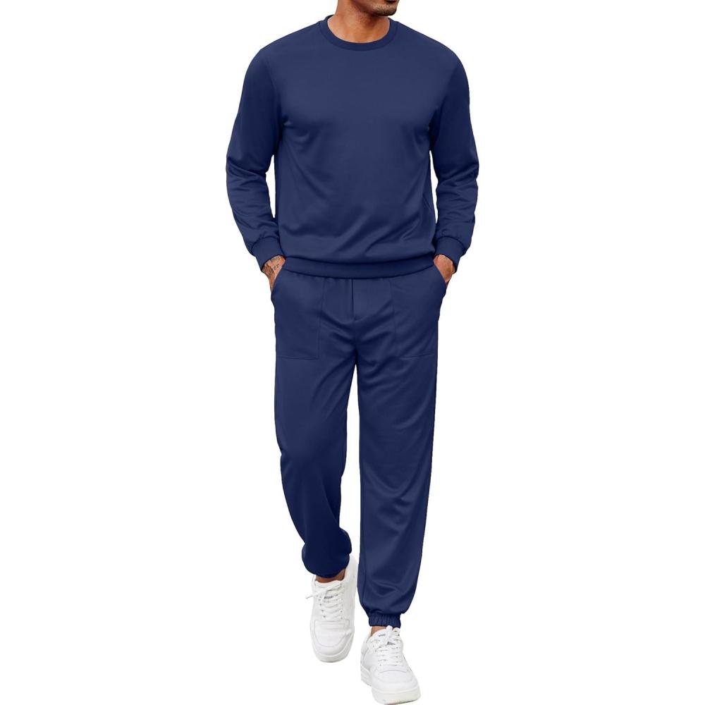 imageCOOFANDY Mens Tracksuit 2 Piece Sweatsuit Set Long Sleeve Pullover Athletic Suit For Sports Casual Fitness JoggingStyle Bnavy Blue