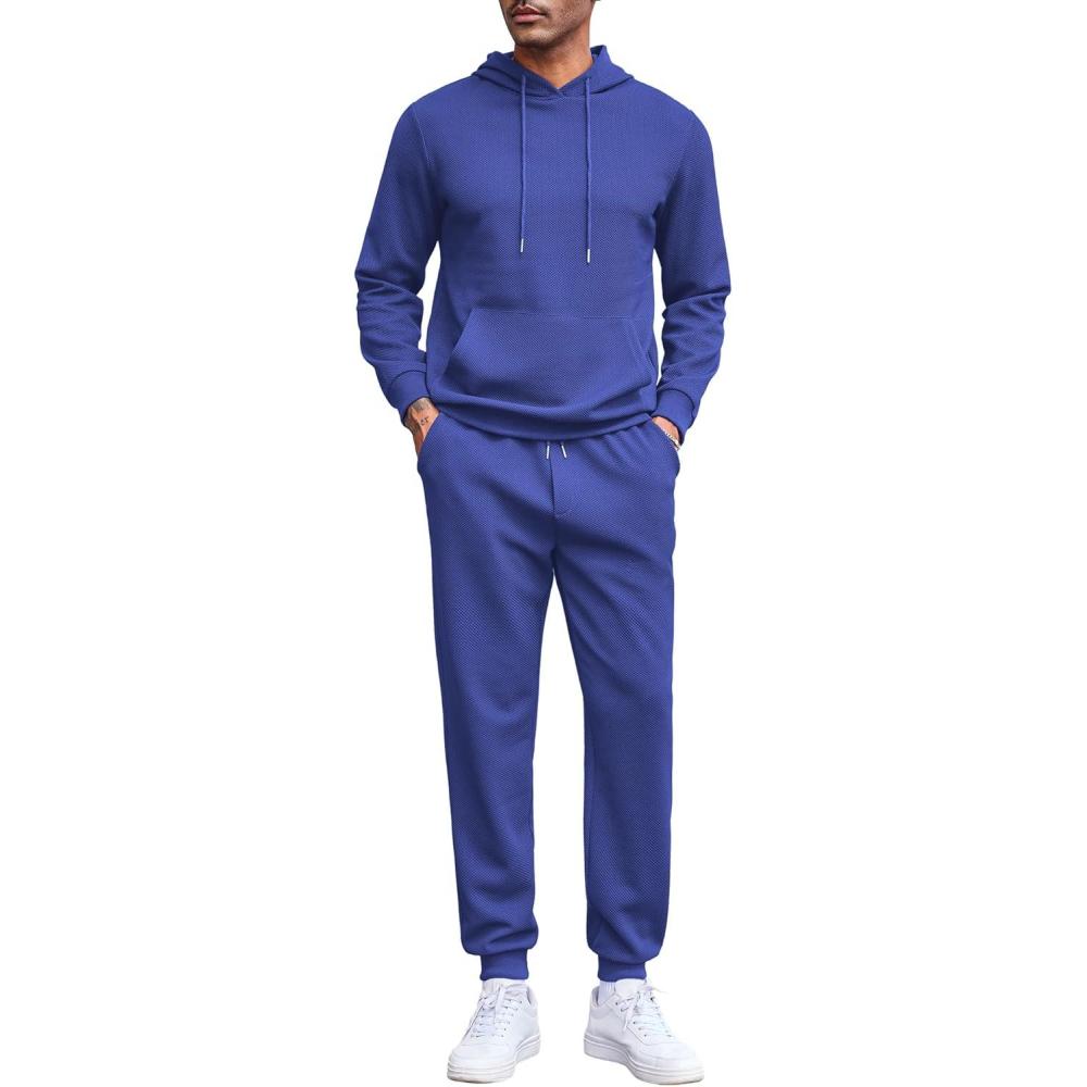 imageCOOFANDY Mens Tracksuits 2 Pieces Waffle Hoodies Sweatsuit Sets Sports Jogging Suit SetBlue