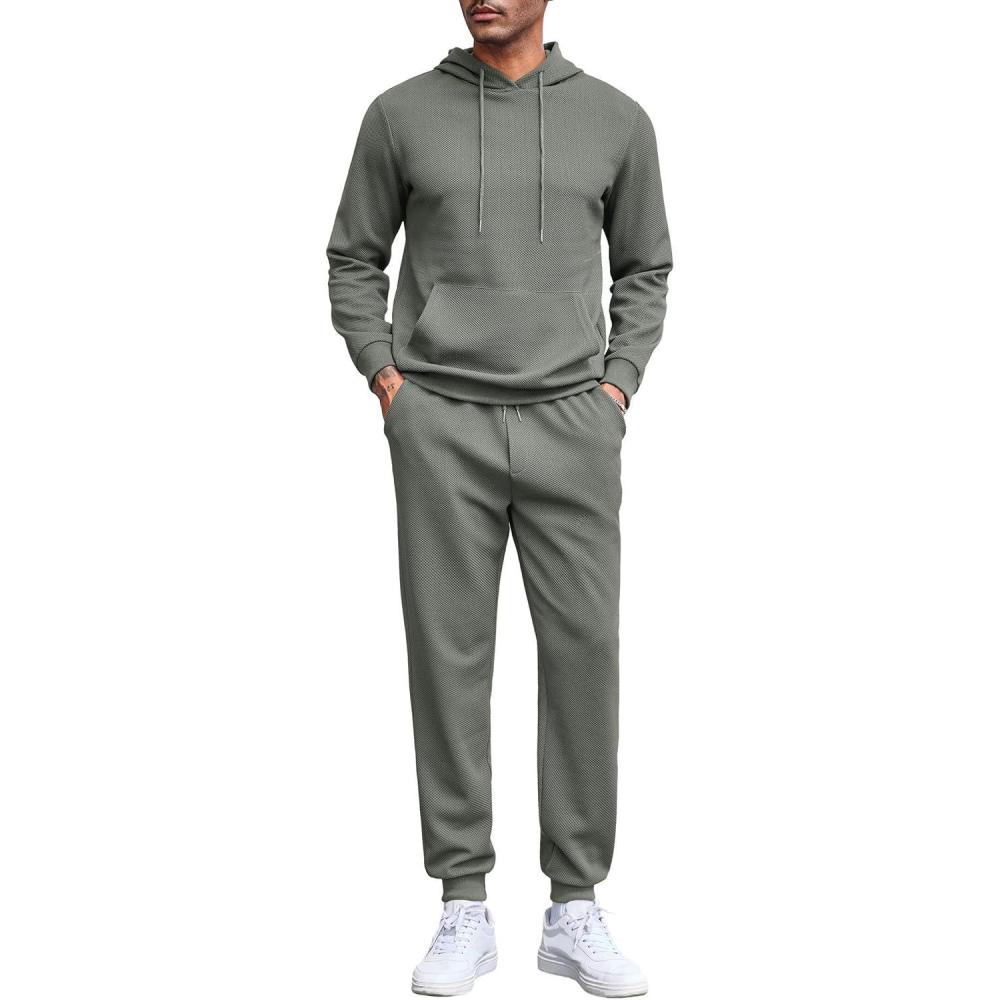 imageCOOFANDY Mens Tracksuits 2 Pieces Waffle Hoodies Sweatsuit Sets Sports Jogging Suit SetDark Grey