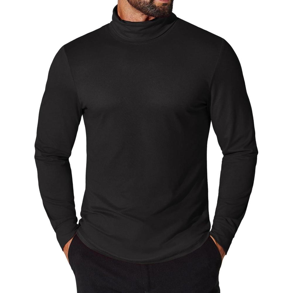 imageCOOFANDY Mens Turtleneck T Shirt Long Sleeve Pullover Sweater Slim Fit Lightweight Thermal Undershirt TopsBlack