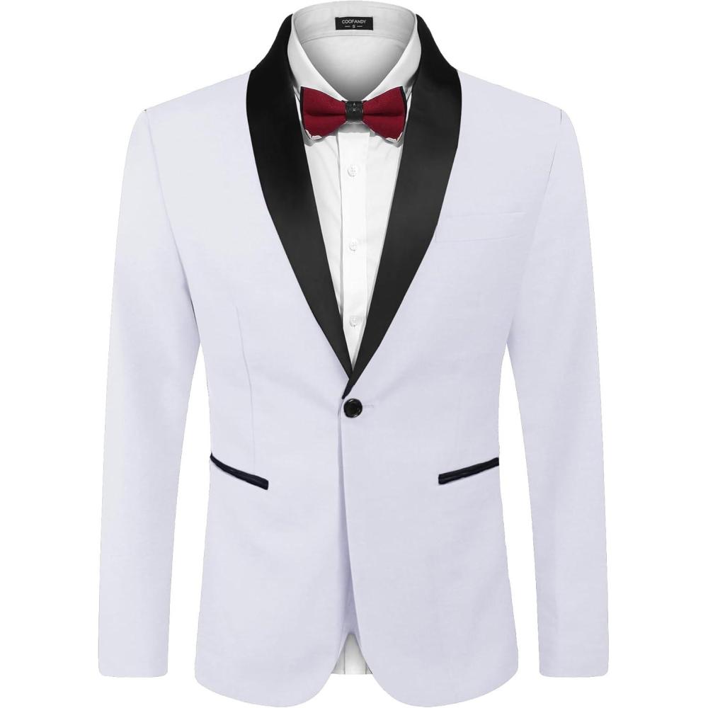 imageCOOFANDY Mens Tuxedo Jacket One Button Dress Suit Blazer Jacket for Wedding Dinner Prom Party01white