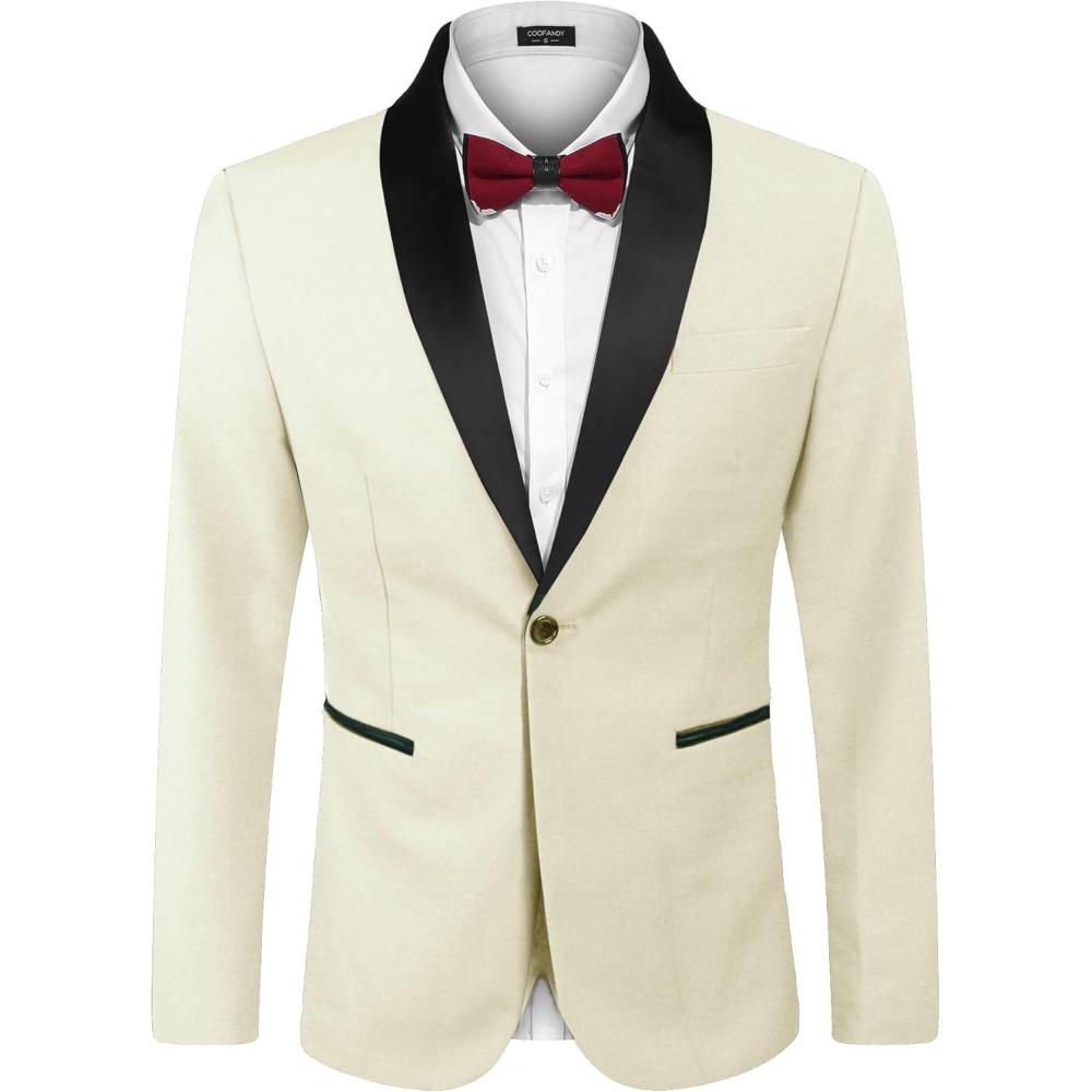 imageCOOFANDY Mens Tuxedo Jacket One Button Dress Suit Blazer Jacket for Wedding Dinner Prom PartyBeige