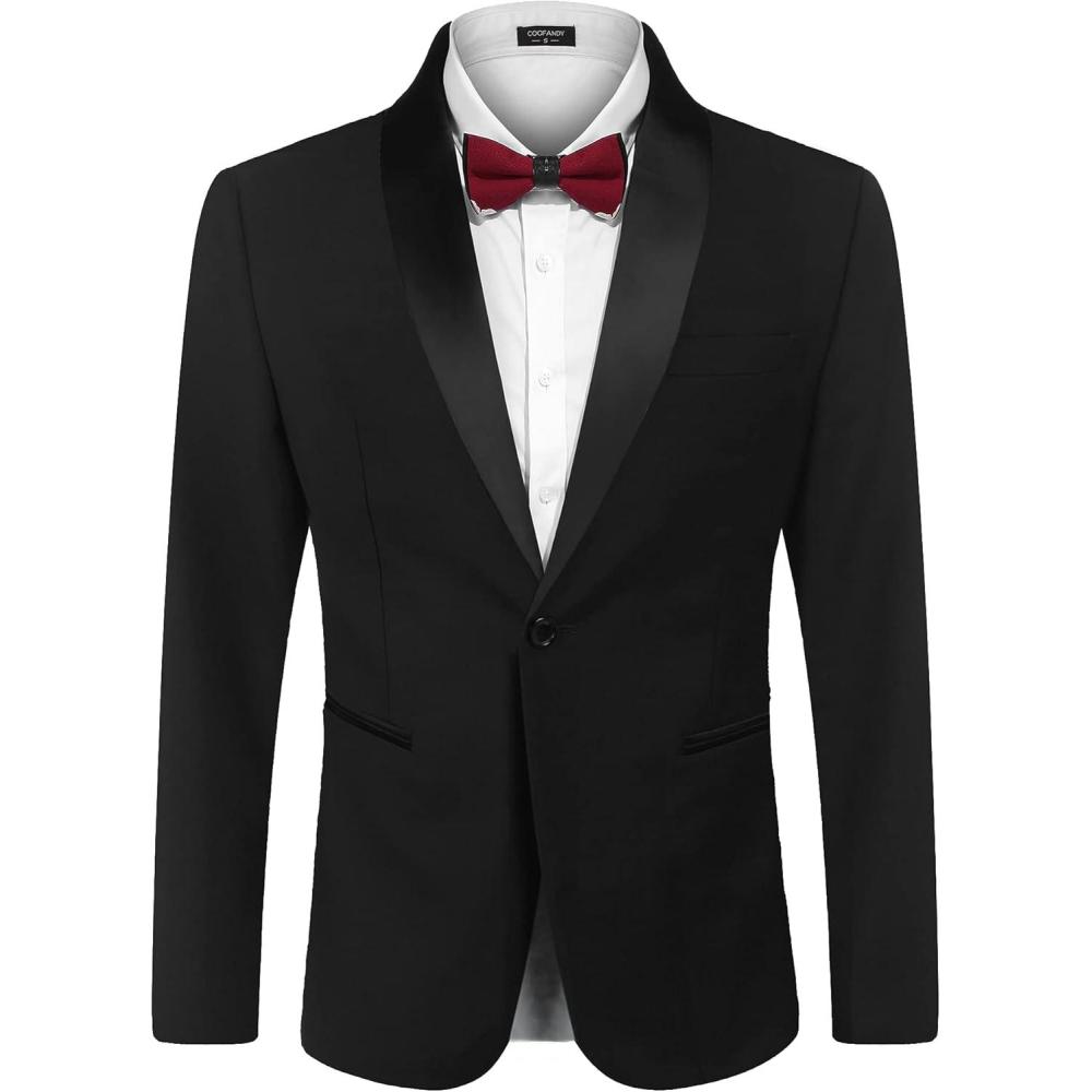 imageCOOFANDY Mens Tuxedo Jacket One Button Dress Suit Blazer Jacket for Wedding Dinner Prom PartyBlack