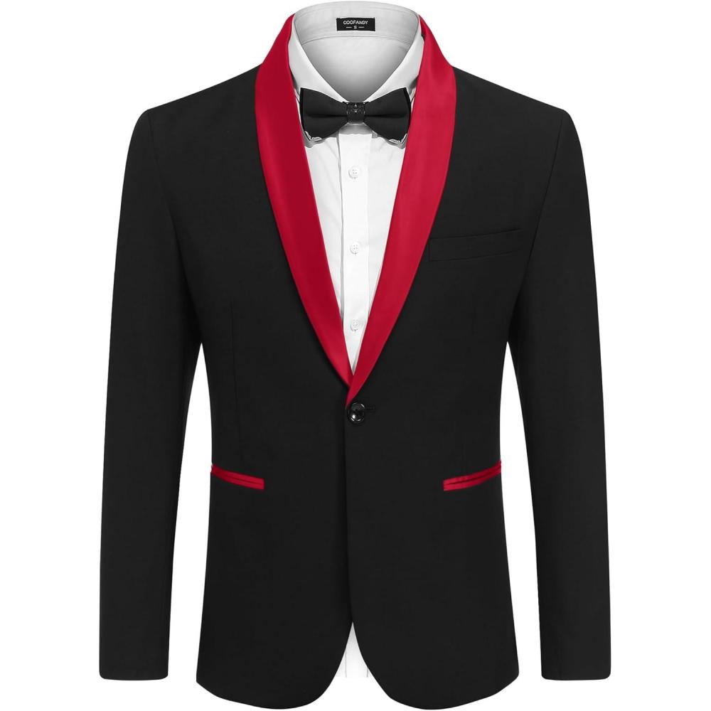 imageCOOFANDY Mens Tuxedo Jacket One Button Dress Suit Blazer Jacket for Wedding Dinner Prom PartyBlack Red
