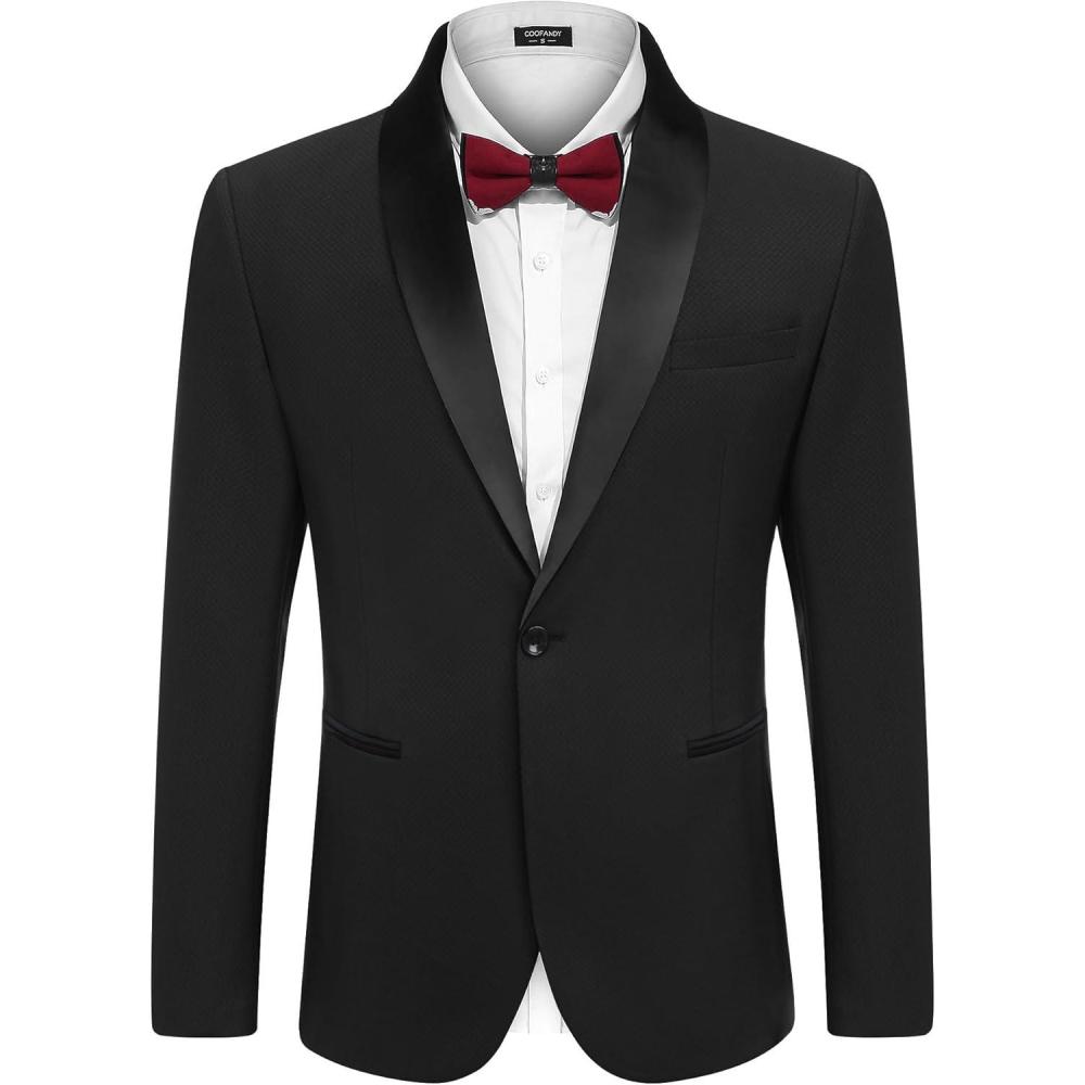 imageCOOFANDY Mens Tuxedo Jacket One Button Dress Suit Blazer Jacket for Wedding Dinner Prom PartyBlackjacquard