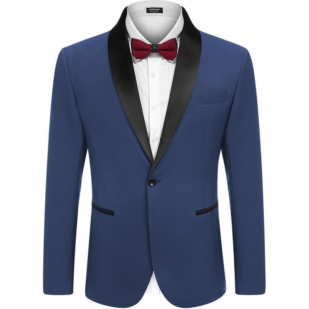 imageCOOFANDY Mens Tuxedo Jacket One Button Dress Suit Blazer Jacket for Wedding Dinner Prom PartyBluejacquard