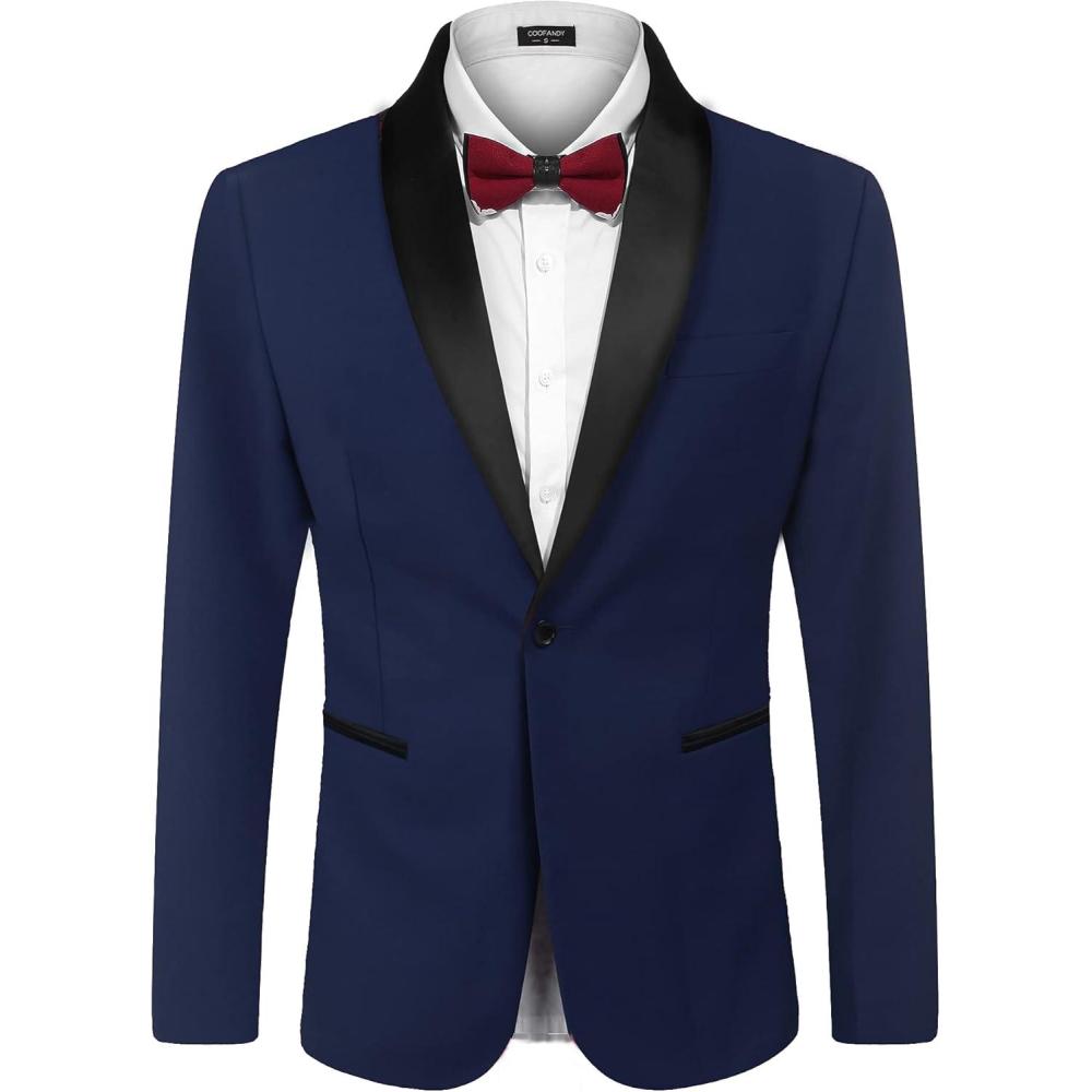 imageCOOFANDY Mens Tuxedo Jacket One Button Dress Suit Blazer Jacket for Wedding Dinner Prom PartyDark Blue