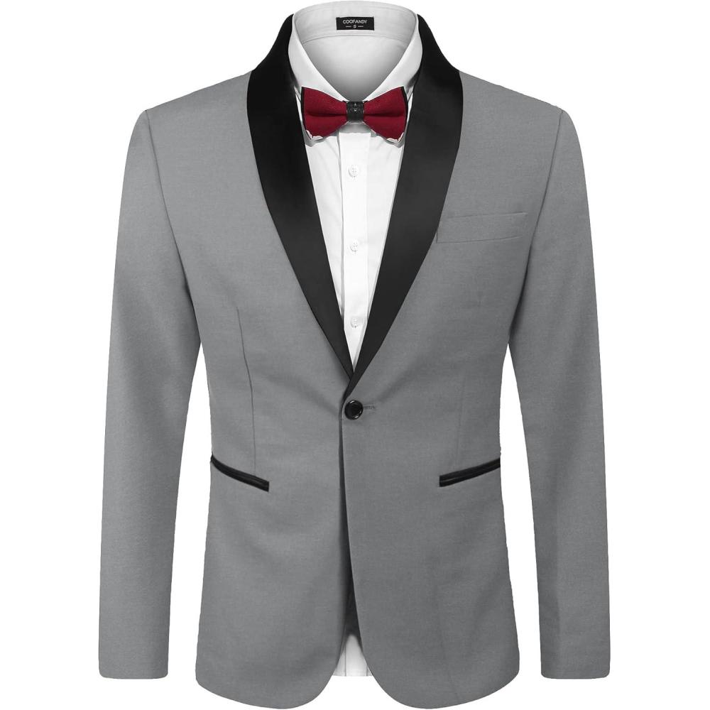 imageCOOFANDY Mens Tuxedo Jacket One Button Dress Suit Blazer Jacket for Wedding Dinner Prom PartyGray