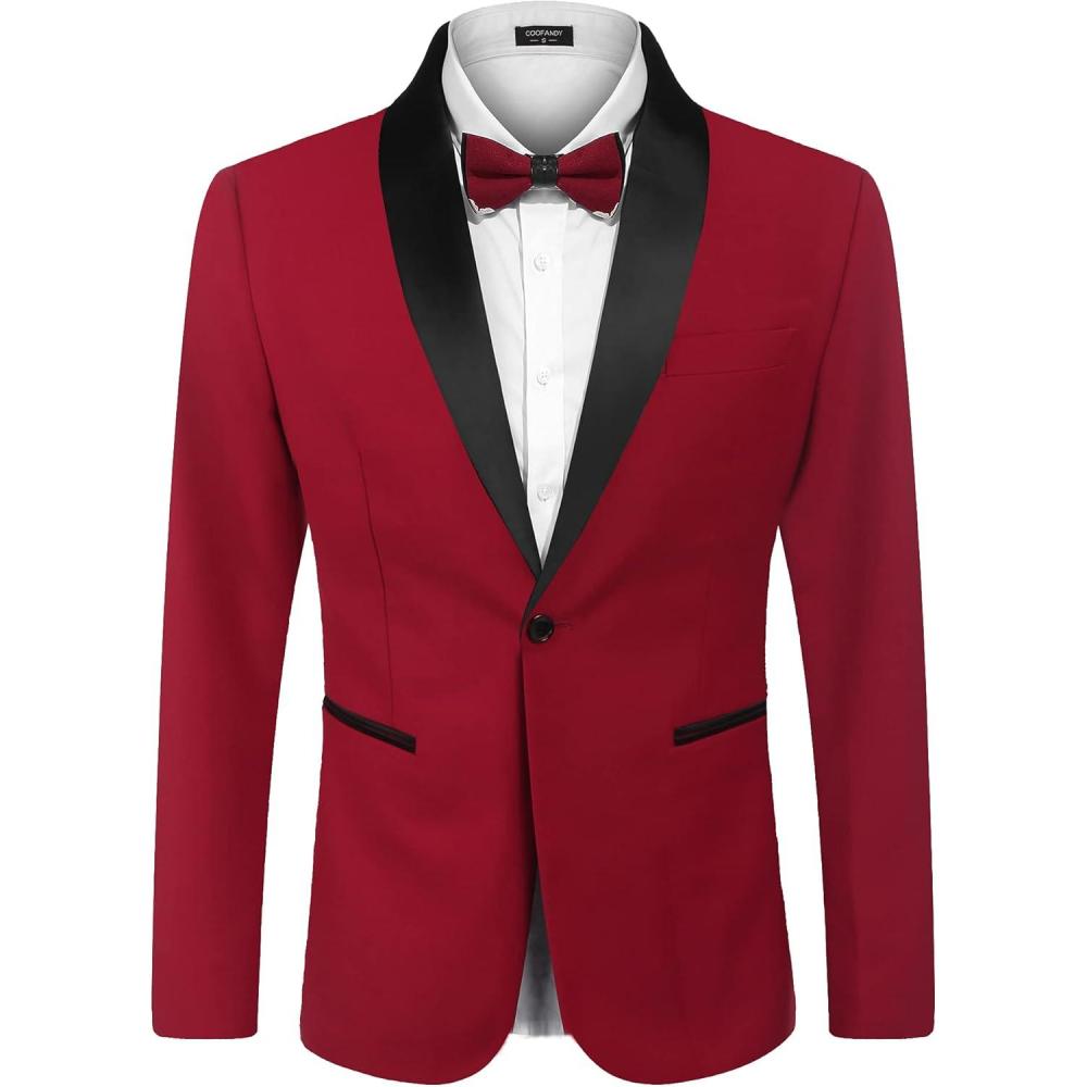 imageCOOFANDY Mens Tuxedo Jacket One Button Dress Suit Blazer Jacket for Wedding Dinner Prom PartyRed
