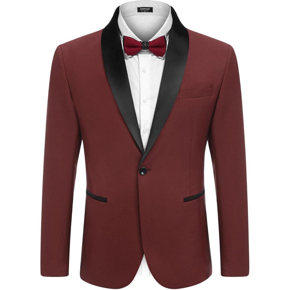 imageCOOFANDY Mens Tuxedo Jacket One Button Dress Suit Blazer Jacket for Wedding Dinner Prom PartyRedjacquard