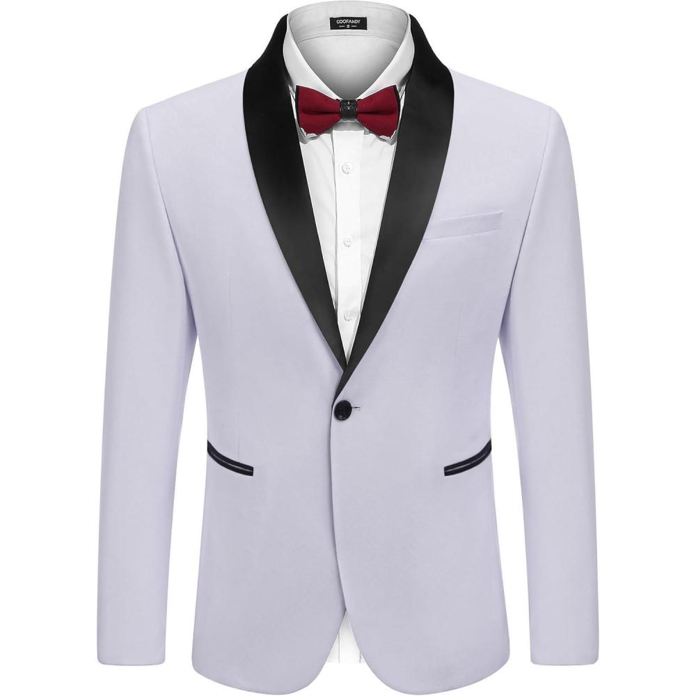 imageCOOFANDY Mens Tuxedo Jacket One Button Dress Suit Blazer Jacket for Wedding Dinner Prom PartyWhitejacquard