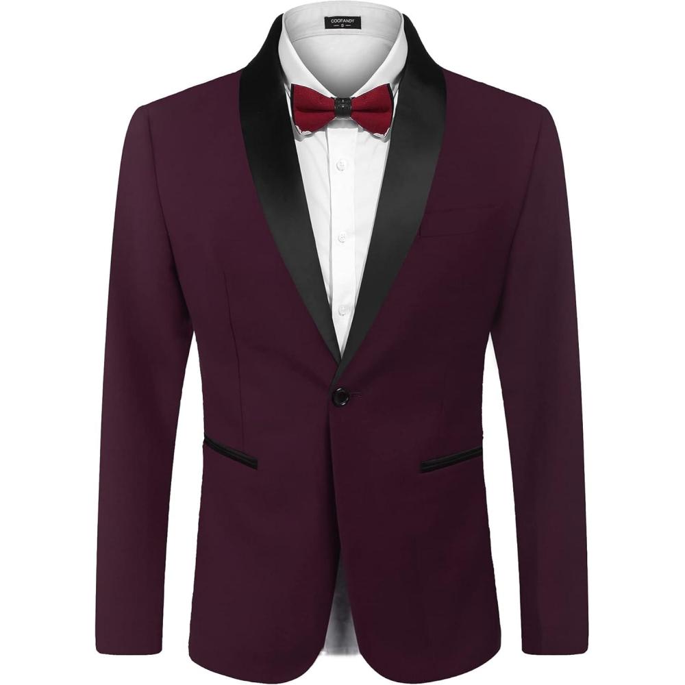 imageCOOFANDY Mens Tuxedo Jacket One Button Dress Suit Blazer Jacket for Wedding Dinner Prom PartyWine Red