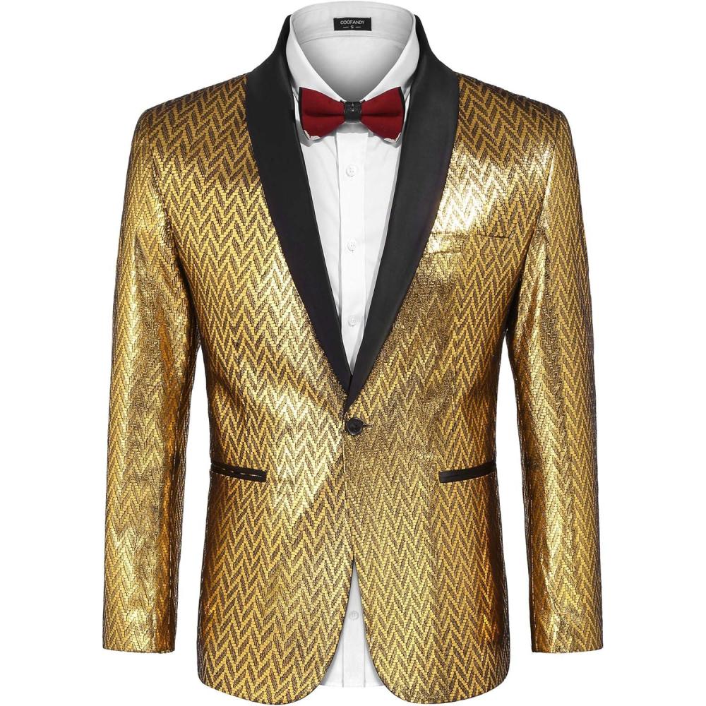 imageCOOFANDY Mens Tuxedo Jacket Slim Fit Shawl Lapel Blazer One Button Suit Jackets for Party Prom Wedding DinnerGolden Yellow