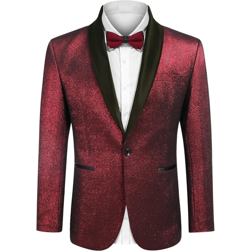 imageCOOFANDY Mens Tuxedo Jacket Slim Fit Shawl Lapel Blazer One Button Suit Jackets for Party Prom Wedding DinnerRed