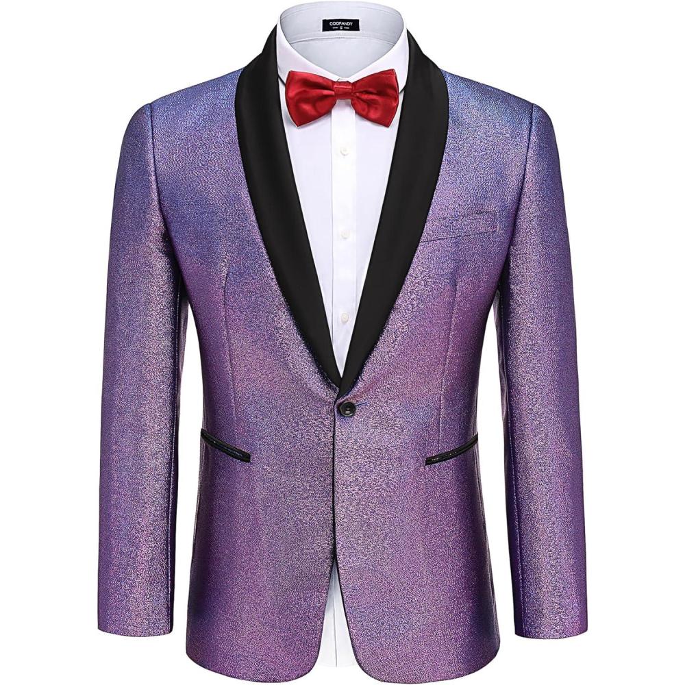 imageCOOFANDY Mens Tuxedo Jacket Slim Fit Shawl Lapel Blazer One Button Suit Jackets for Party Prom Wedding DinnerShiny Purple