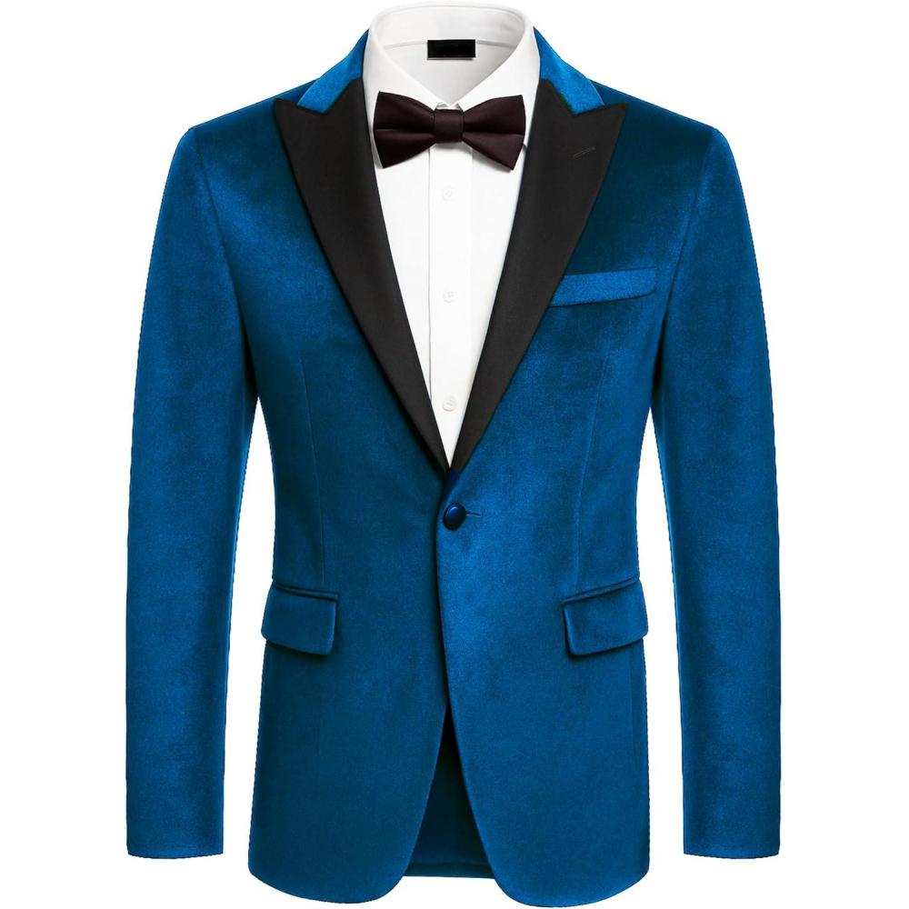 imageCOOFANDY Mens Tuxedo Jacket Slim Fit Velvet Blazer One Button Suit Jacket for Wedding Prom PartyNavy Blue