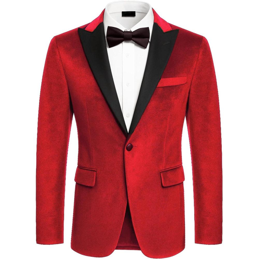 imageCOOFANDY Mens Tuxedo Jacket Slim Fit Velvet Blazer One Button Suit Jacket for Wedding Prom PartyRed