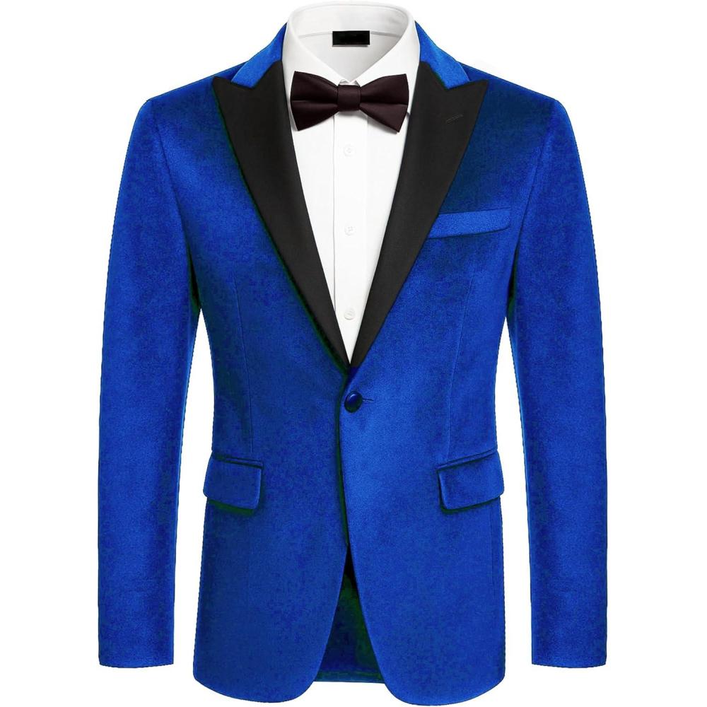 imageCOOFANDY Mens Tuxedo Jacket Slim Fit Velvet Blazer One Button Suit Jacket for Wedding Prom PartyRoyal Blue