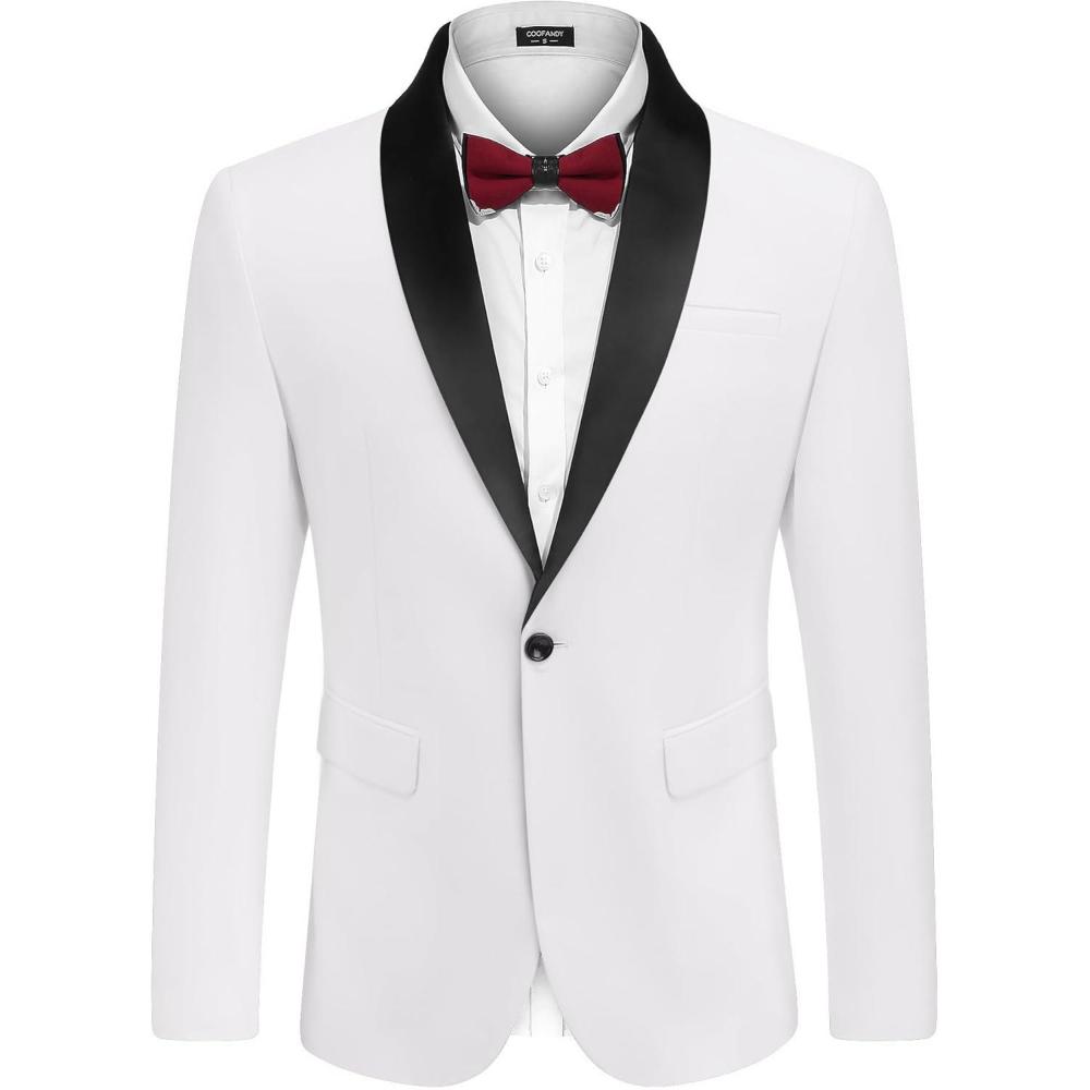 imageCOOFANDY Mens Tuxedo Jacket Wedding Suit Jacket Slim Fit Blazer Jacket for Dinner Prom PartyWhite