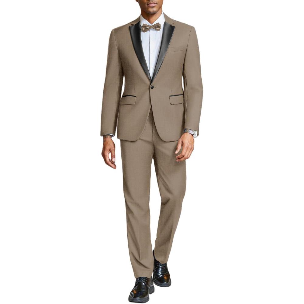 imageCOOFANDY Mens Tuxedo Suit Set Slim Fit 2 Piece One Button Christmas Blazer Jacket Pants for WeddingDinnerPromKhaki