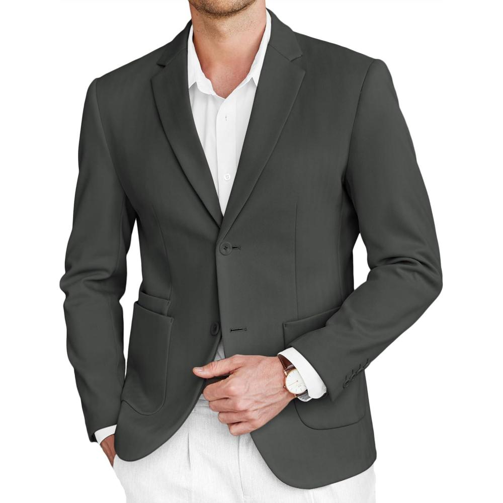 imageCOOFANDY Mens Tweed Blazer Slim Fit Casual Sport Coat Two Button Knit Suit JacketDark Grey