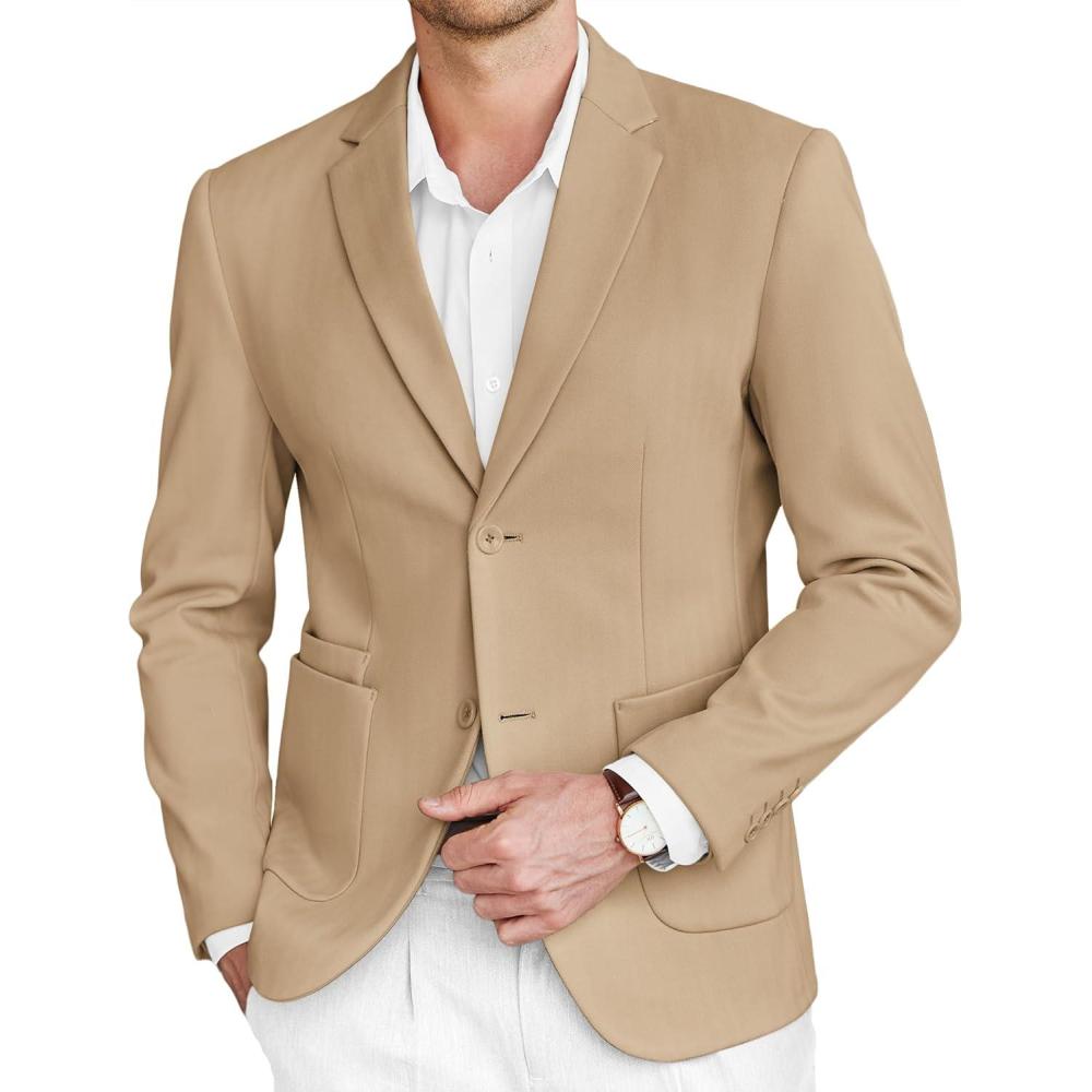 imageCOOFANDY Mens Tweed Blazer Slim Fit Casual Sport Coat Two Button Knit Suit JacketKhaki