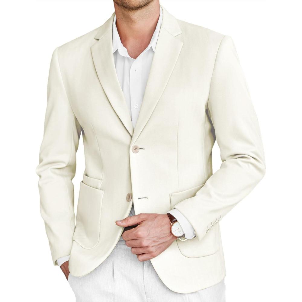 imageCOOFANDY Mens Tweed Blazer Slim Fit Casual Sport Coat Two Button Knit Suit JacketWhite