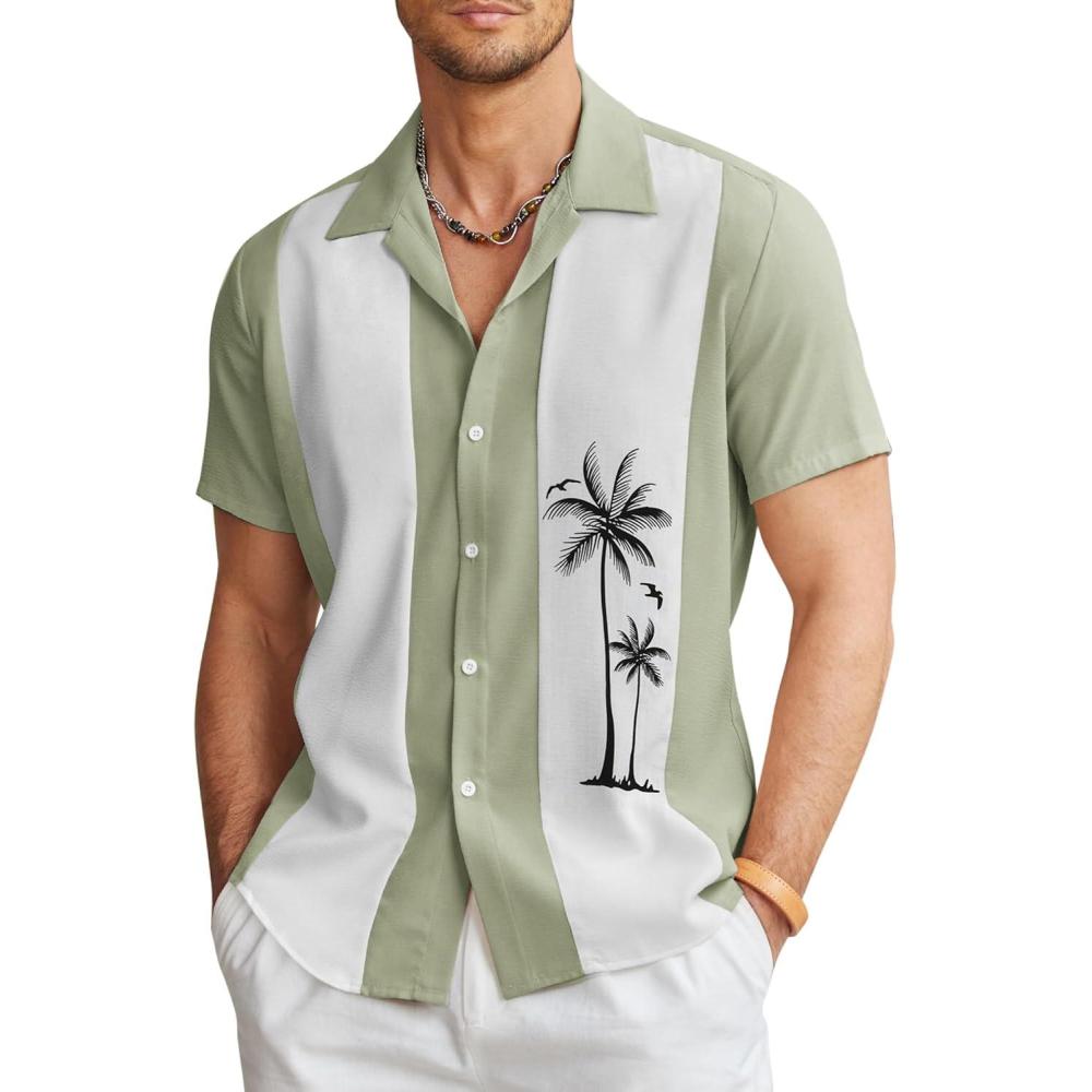 imageCOOFANDY Mens Vintage Bowling Shirt Short Sleeve Button Down Summer Cuba Beach ShirtsBowling Green White