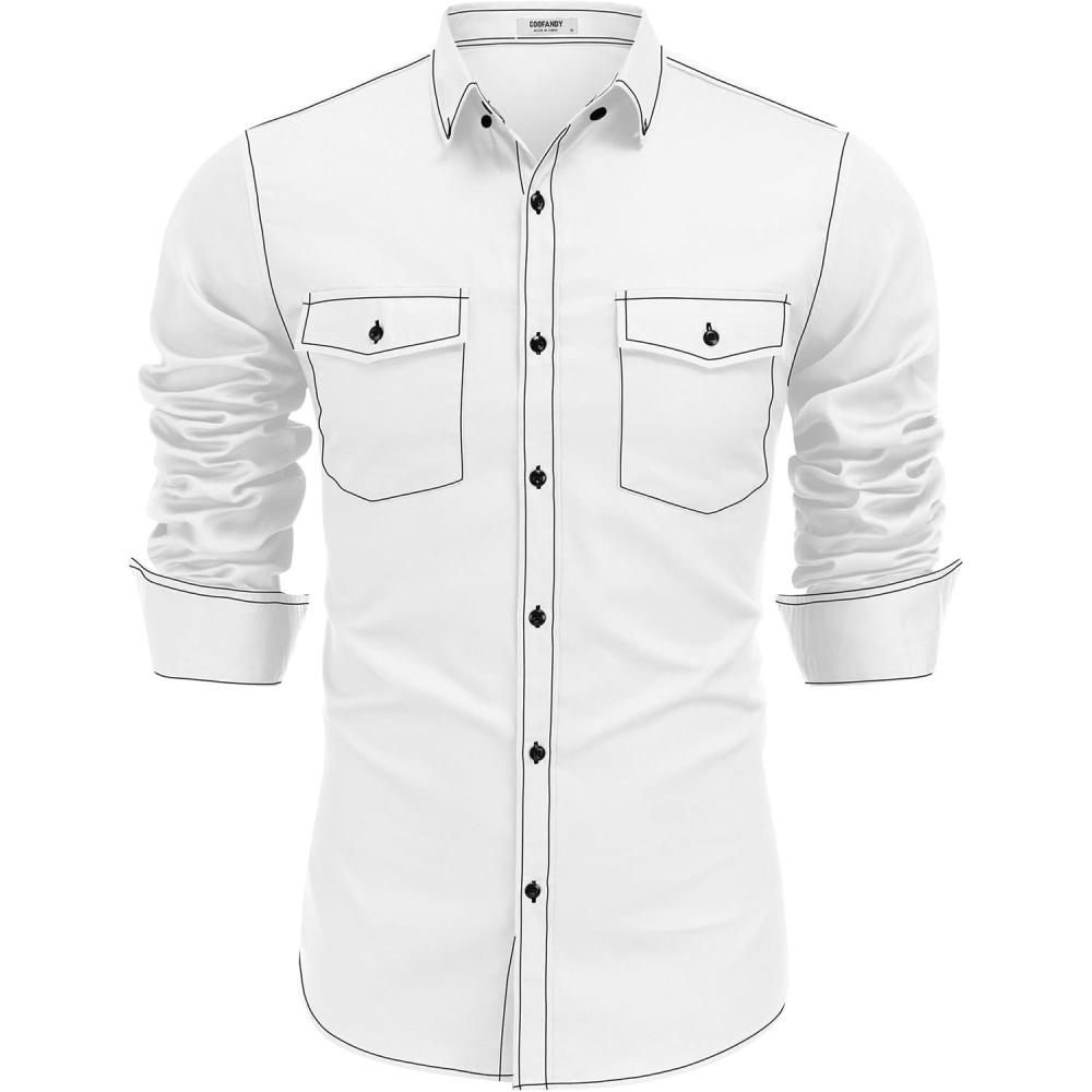 imageCOOFANDY Mens Western Cowboy Shirts Cotton Long Sleeve Shirts with Two Pockets EmbroideredWhite