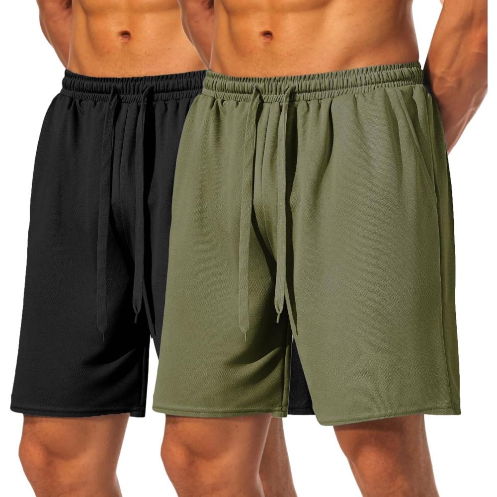 imageCOOFANDY Mens Workout Gym Shorts Mesh Athletic Shorts Lightweight Quick Dry Training Short Pants with PocketsBlackArmy Green