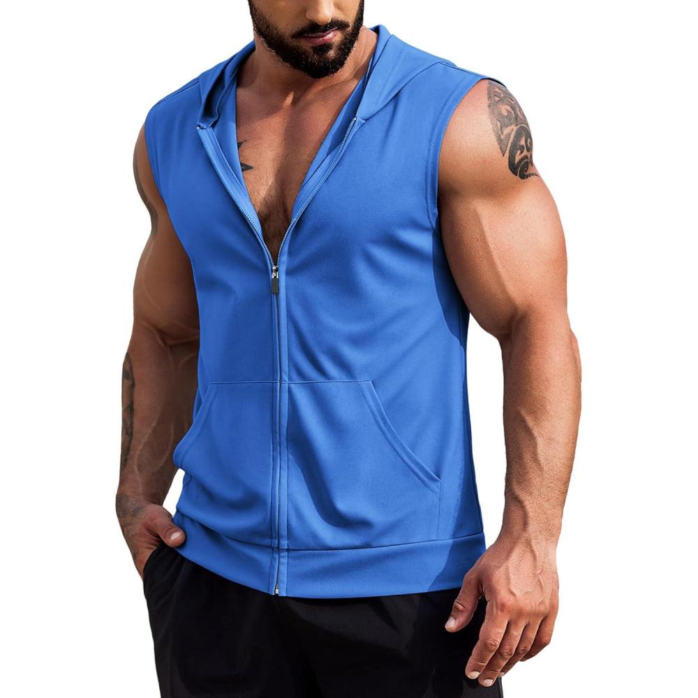 imageCOOFANDY Mens Workout Hooded Tank Tops 2 Pack Zip Up Sleeveless Gym Shirts Muscle Cut Off T Shirt Bodybuilding HoodiesBlue
