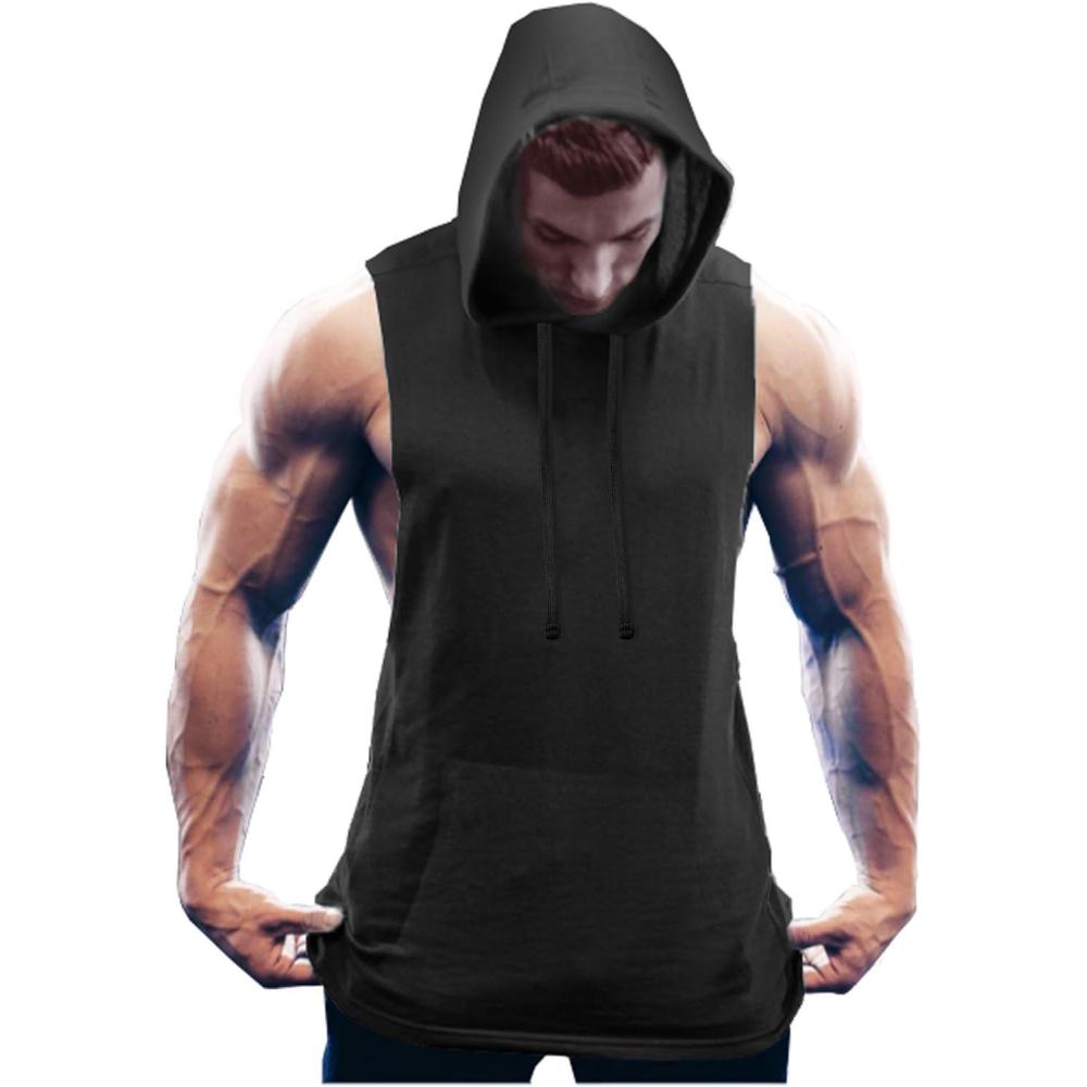 imageCOOFANDY Mens Workout Hooded Tank Tops Bodybuilding Muscle Cut Off T Shirt Sleeveless Gym HoodiesBlack