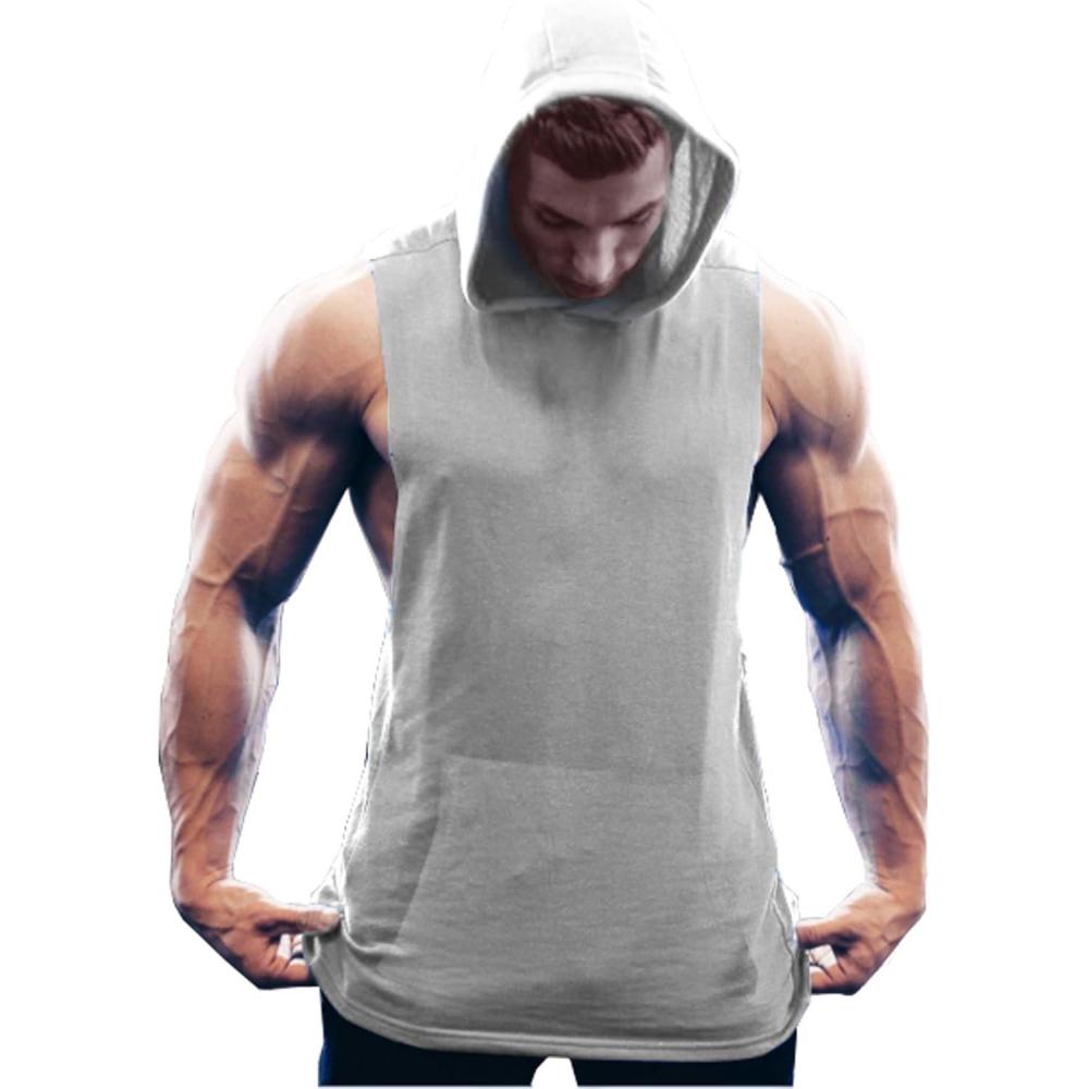 imageCOOFANDY Mens Workout Hooded Tank Tops Bodybuilding Muscle Cut Off T Shirt Sleeveless Gym HoodiesGrey