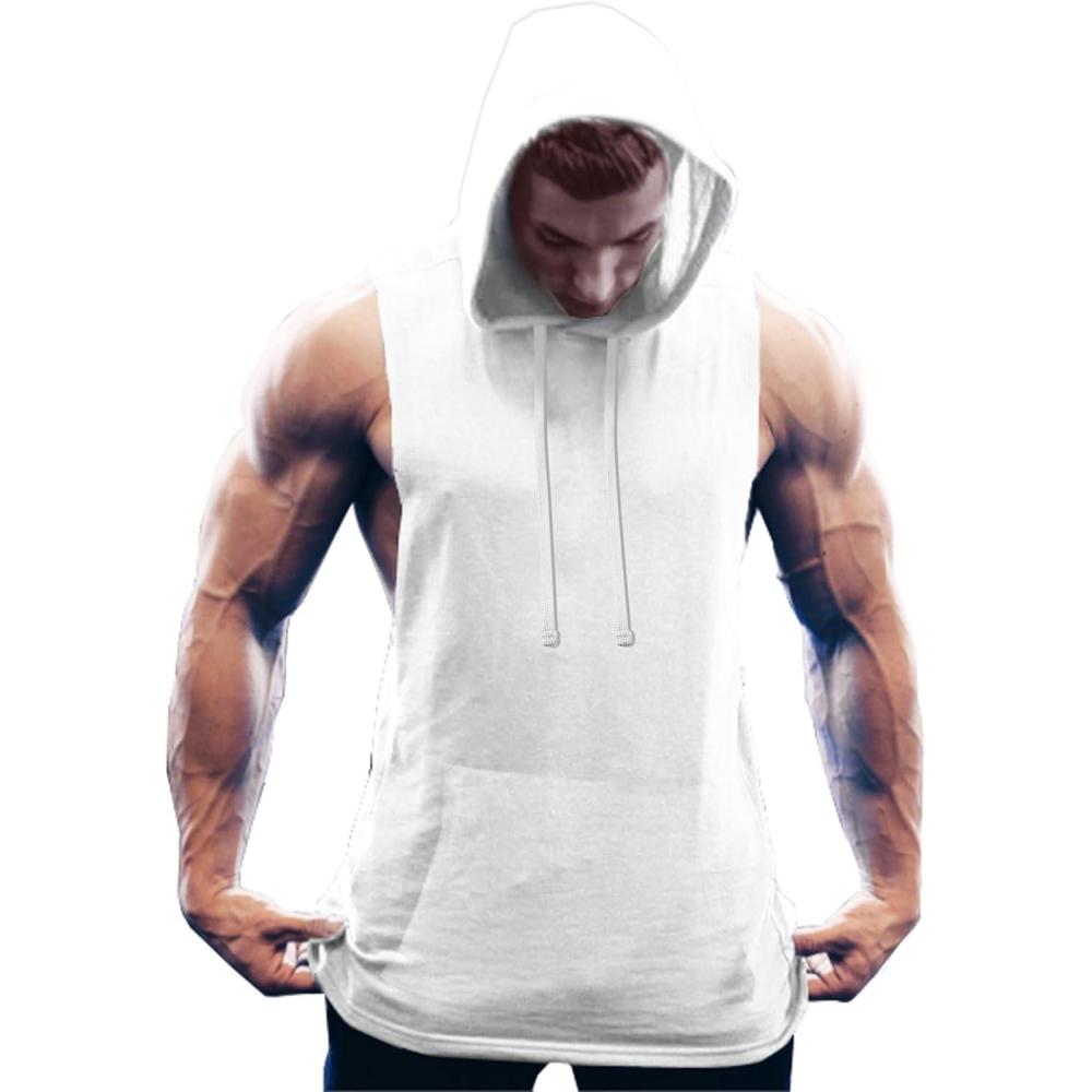 imageCOOFANDY Mens Workout Hooded Tank Tops Bodybuilding Muscle Cut Off T Shirt Sleeveless Gym HoodiesWhite