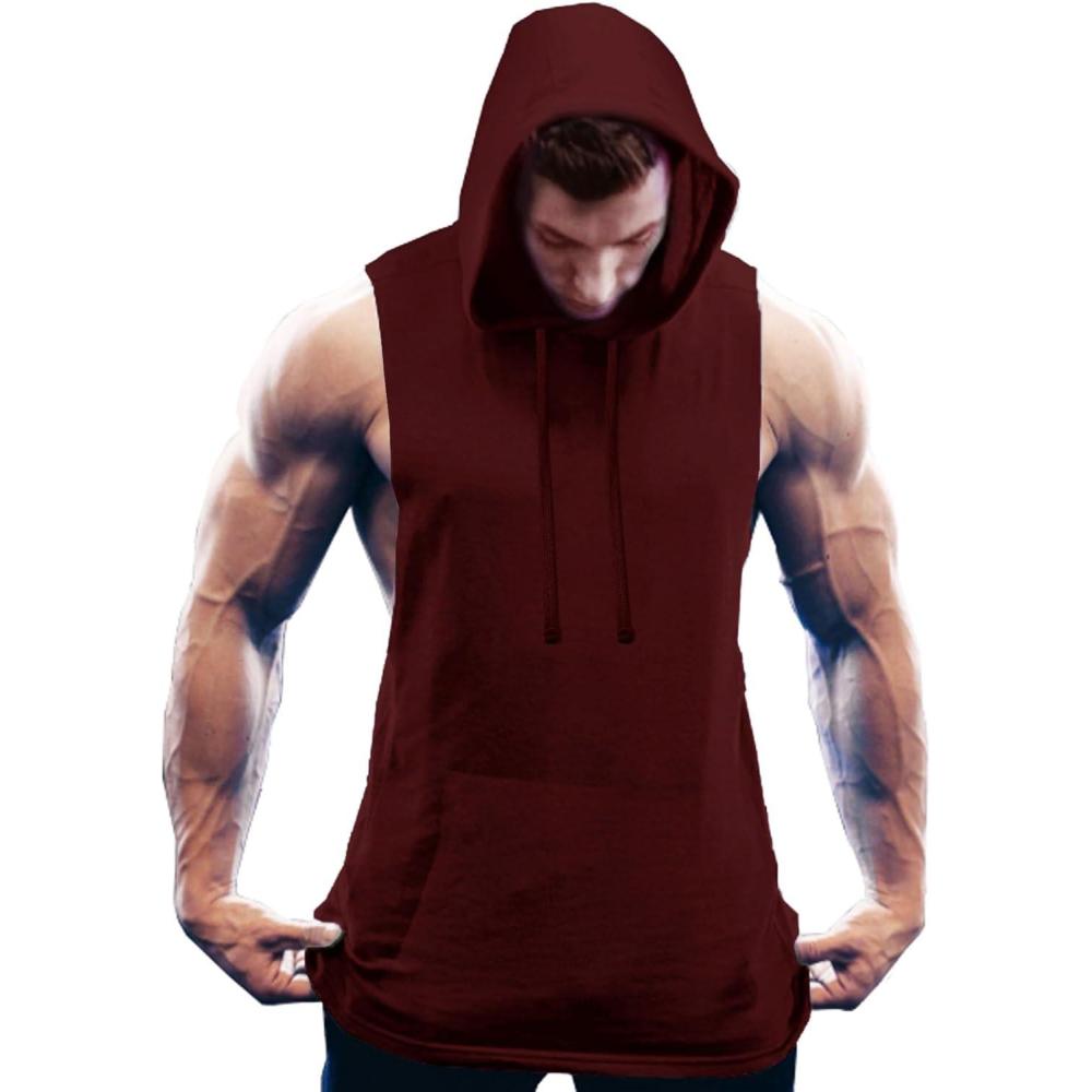 imageCOOFANDY Mens Workout Hooded Tank Tops Bodybuilding Muscle Cut Off T Shirt Sleeveless Gym HoodiesWine Red
