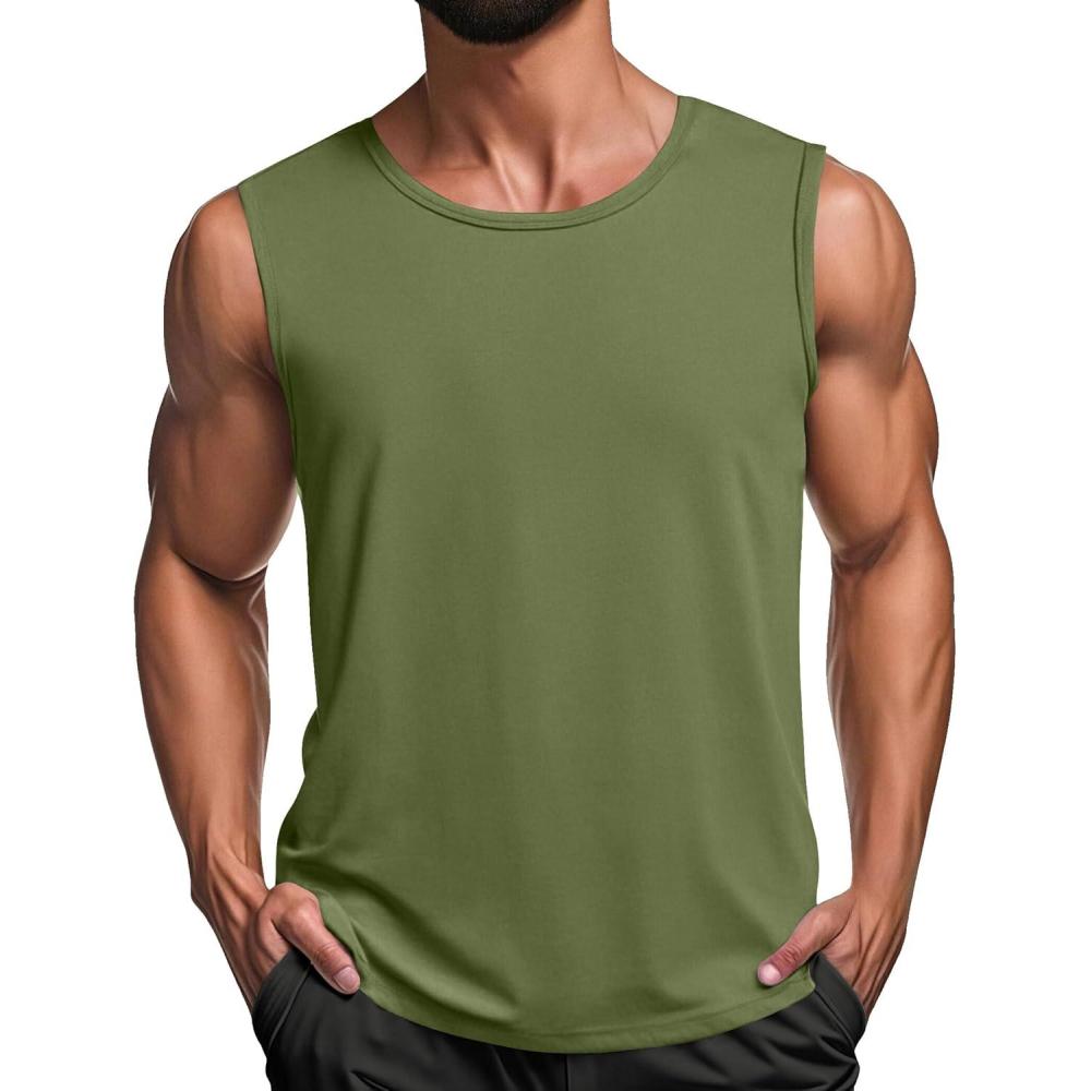 imageCOOFANDY Mens Workout Tank Tops 12 Pack Dry Fit Sleeveless Muscle Gym Shirts Stretch Bodybuilding TeeArmy Green