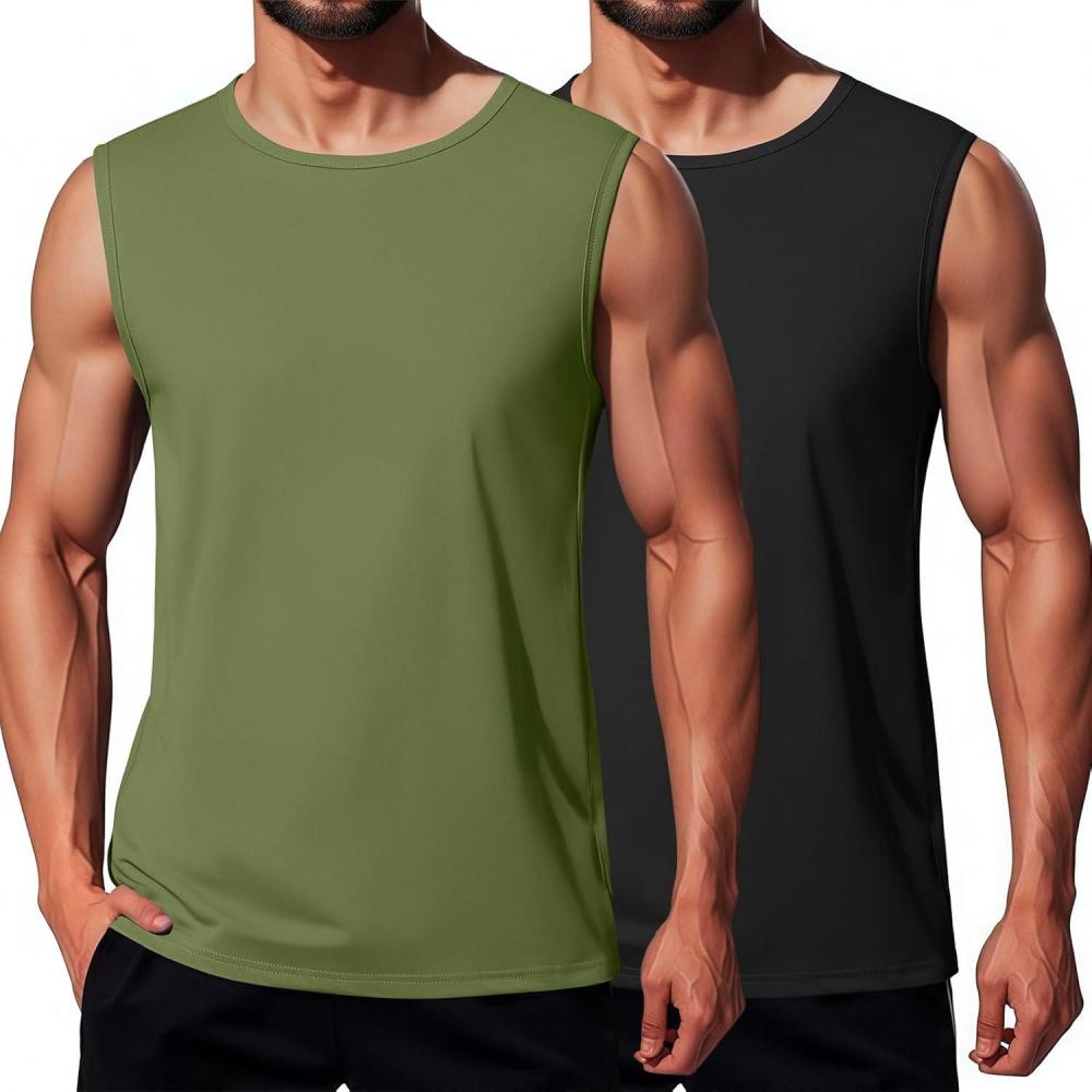 imageCOOFANDY Mens Workout Tank Tops 12 Pack Dry Fit Sleeveless Muscle Gym Shirts Stretch Bodybuilding TeeBlackarmy Green
