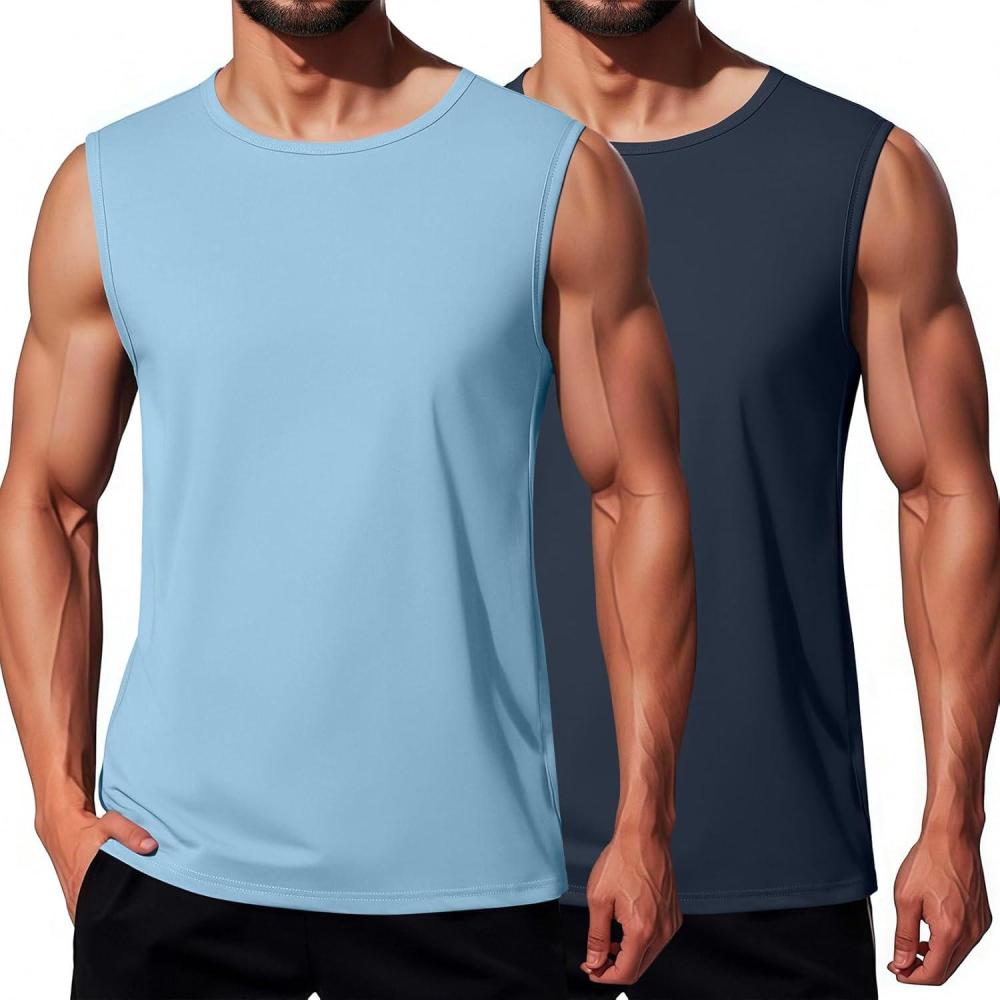 imageCOOFANDY Mens Workout Tank Tops 12 Pack Dry Fit Sleeveless Muscle Gym Shirts Stretch Bodybuilding TeeNavylight Blue