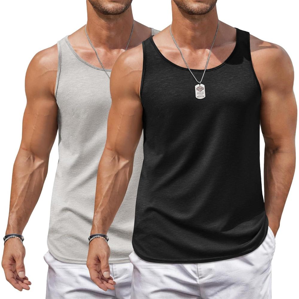 imageCOOFANDY Mens Workout Tank Tops 2 Pack Gym Muscle Sleeveless Shirt Casual Stringer Athletic Tee Shirts SummerBlacklight Grey