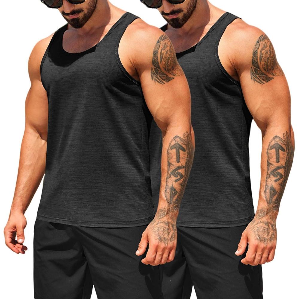 imageCOOFANDY Mens Workout Tank Tops Pack Dry Fit Sleeveless Running Shirts Gym Muscle Bodybuilding T ShirtsBlack