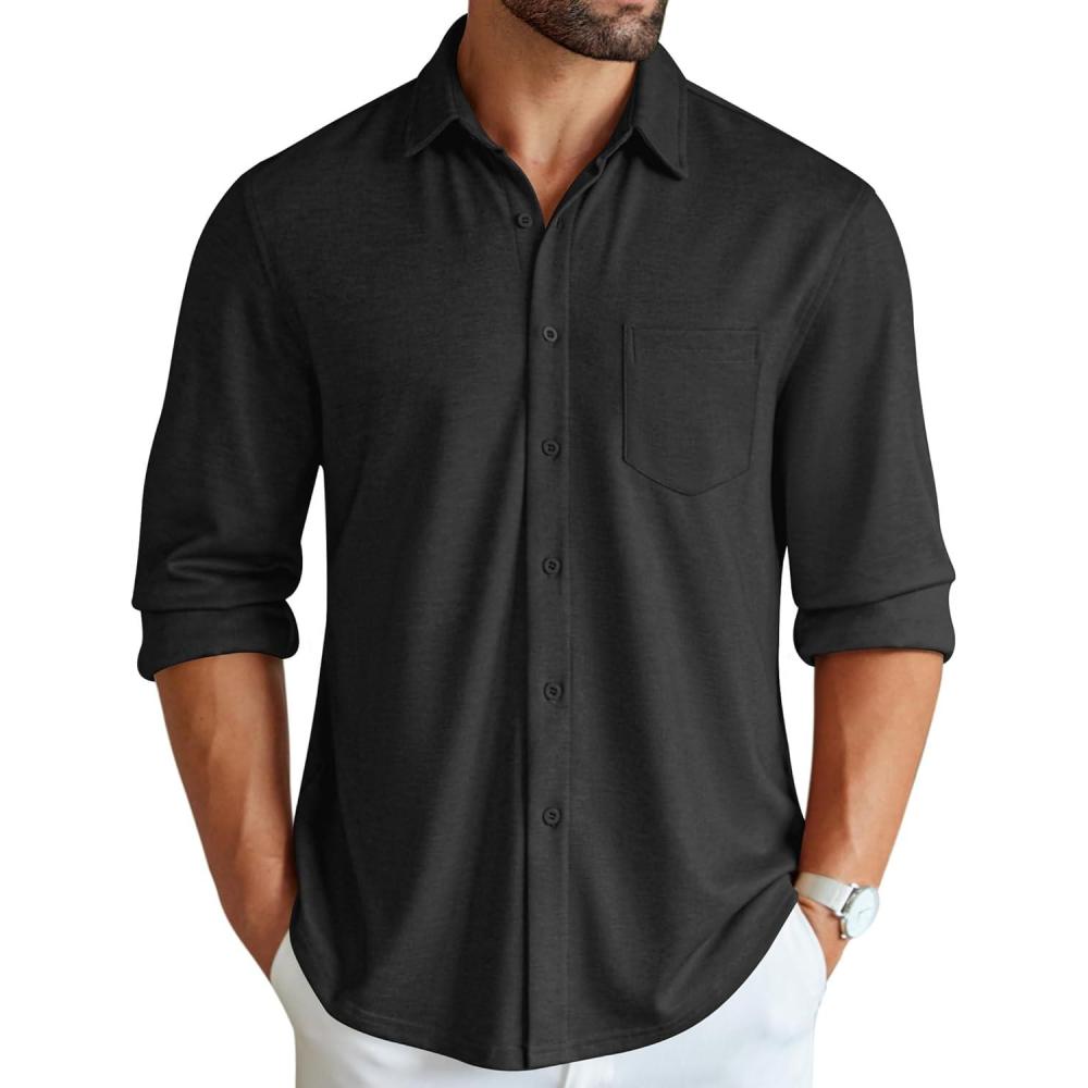 imageCOOFANDY Mens Wrinkle Free Shirt Casual Button Down Long Sleeve Dress ShirtsBlack