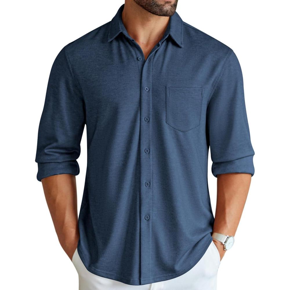 imageCOOFANDY Mens Wrinkle Free Shirt Casual Button Down Long Sleeve Dress ShirtsBlue